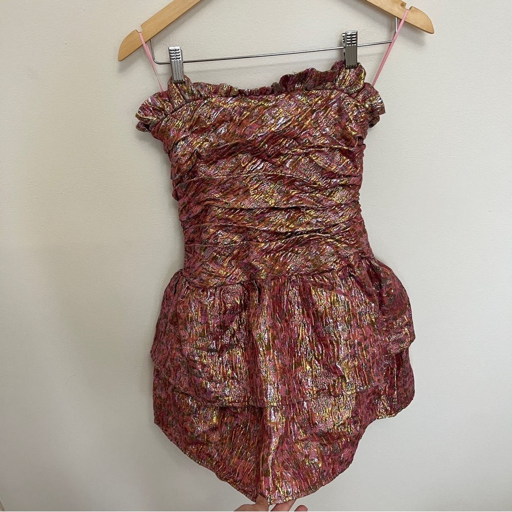 LoveShackFancy Acelin Metallic Mini Dress Size 4 - Picture 6 of 10